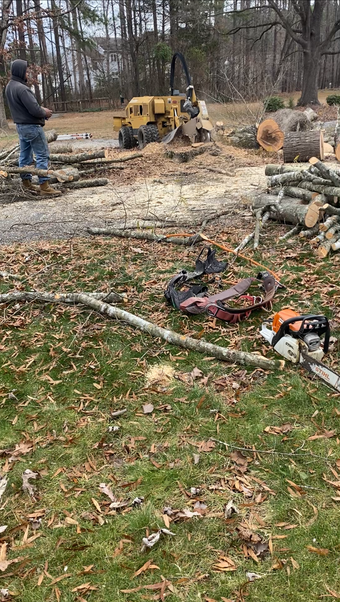 Chainsaw & Chipper on Site